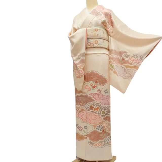 百華❀Y4930◇美品 正絹 刺繍 絞り 菊 松 梅 萩 蔦 手縫い仕立て