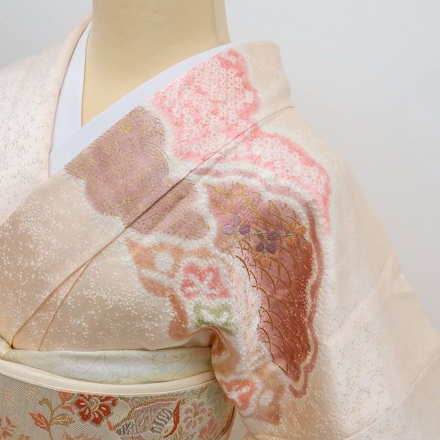 百華❀Y4930◇美品 正絹 刺繍 絞り 菊 松 梅 萩 蔦 手縫い仕立て