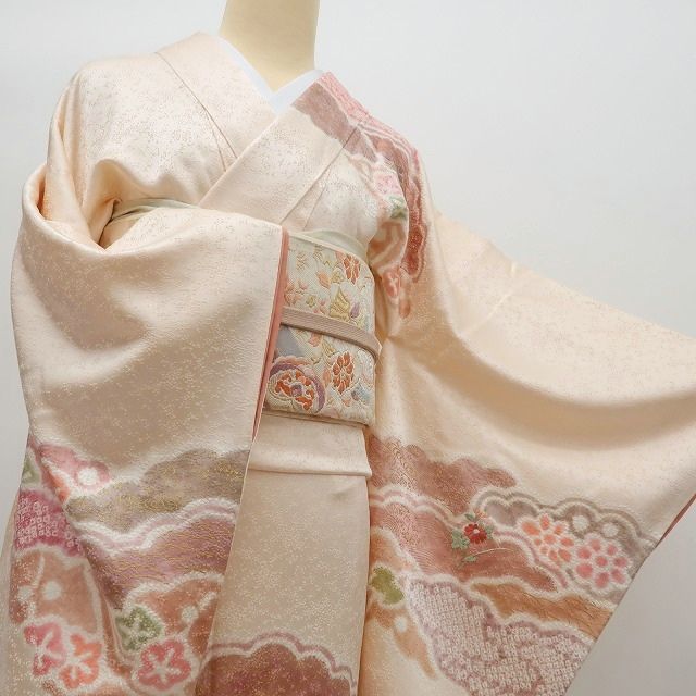 百華❀Y4930◇美品 正絹 刺繍 絞り 菊 松 梅 萩 蔦 手縫い仕立て