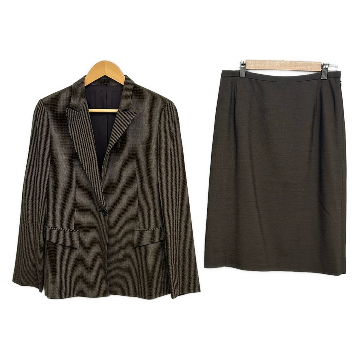 Leilian(レリアン) スカートスーツ レディース美品 - ダークブラウン×ベージュ ドット柄