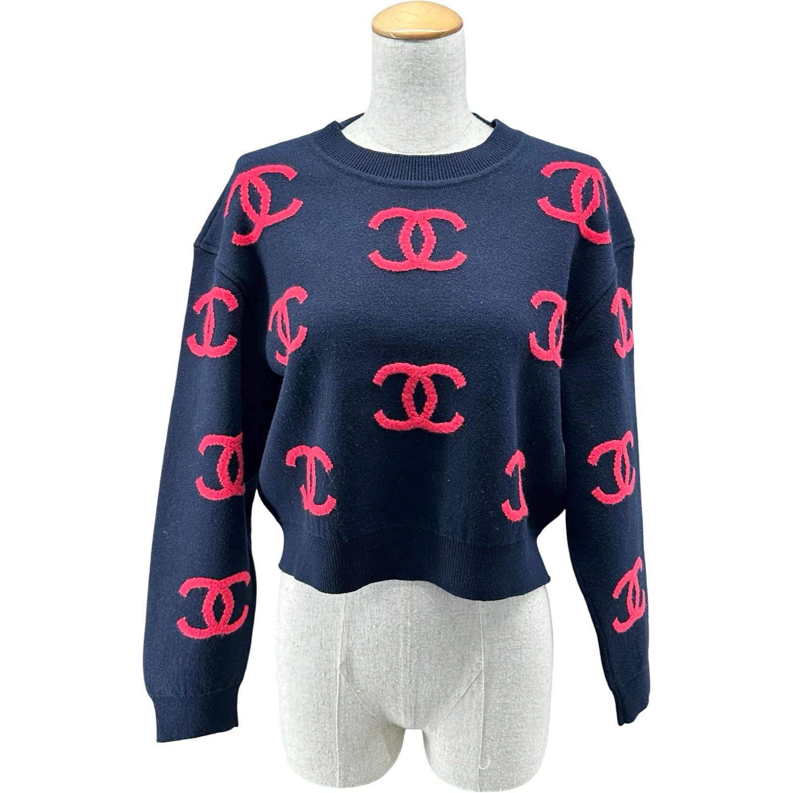 シャネル CHANEL カシミヤ混ココマークニットセーター P70525 ネイビー カシミヤ レディース セーター