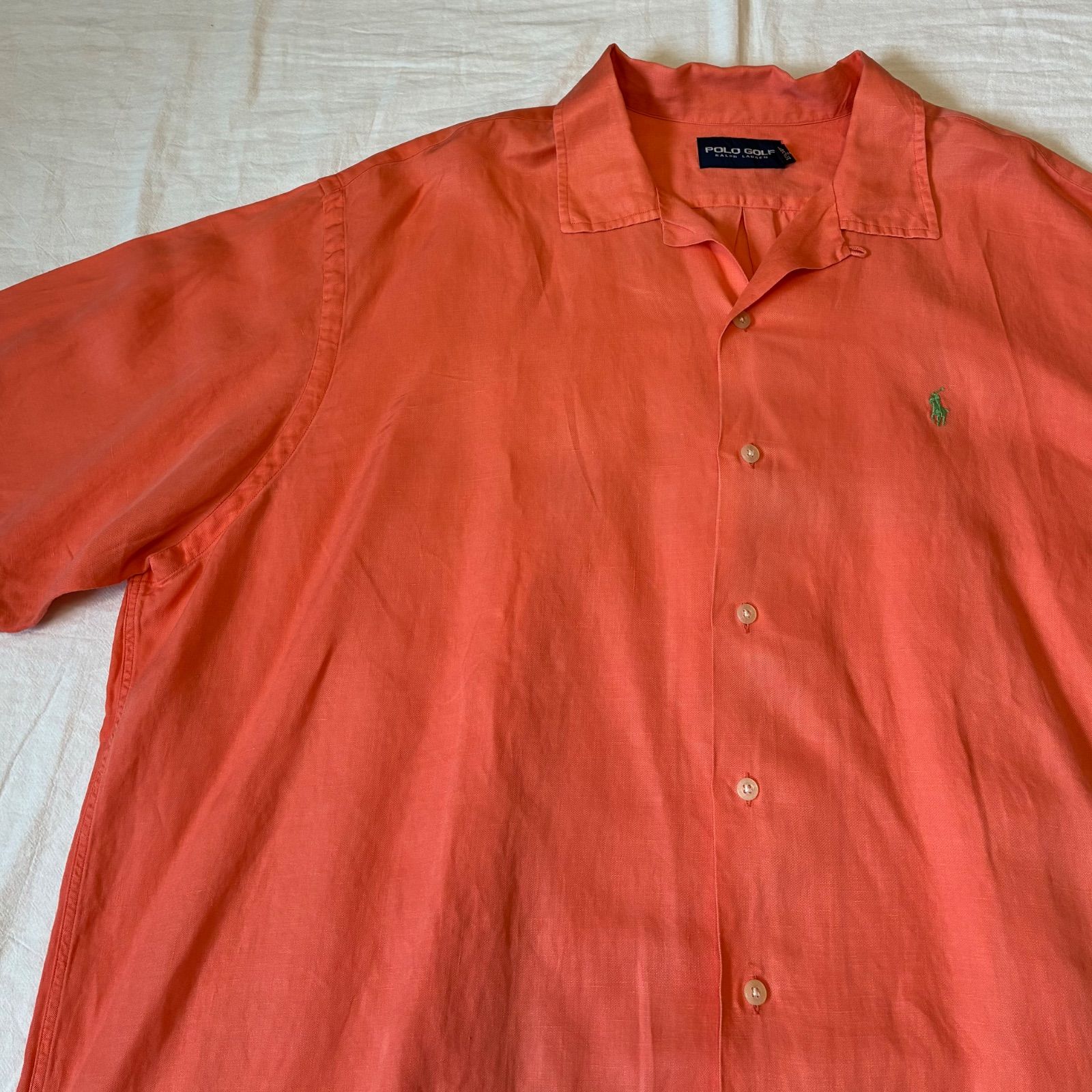 90s POLO GOLF RALPH LAUREN 半袖シャツ オープンカラー リネン×シルク オレンジ XXL表記 90s POLO GOLF RALPH LAUREN 半袖シャツ オープンカラー リネン×シルク オレンジ XXL表記