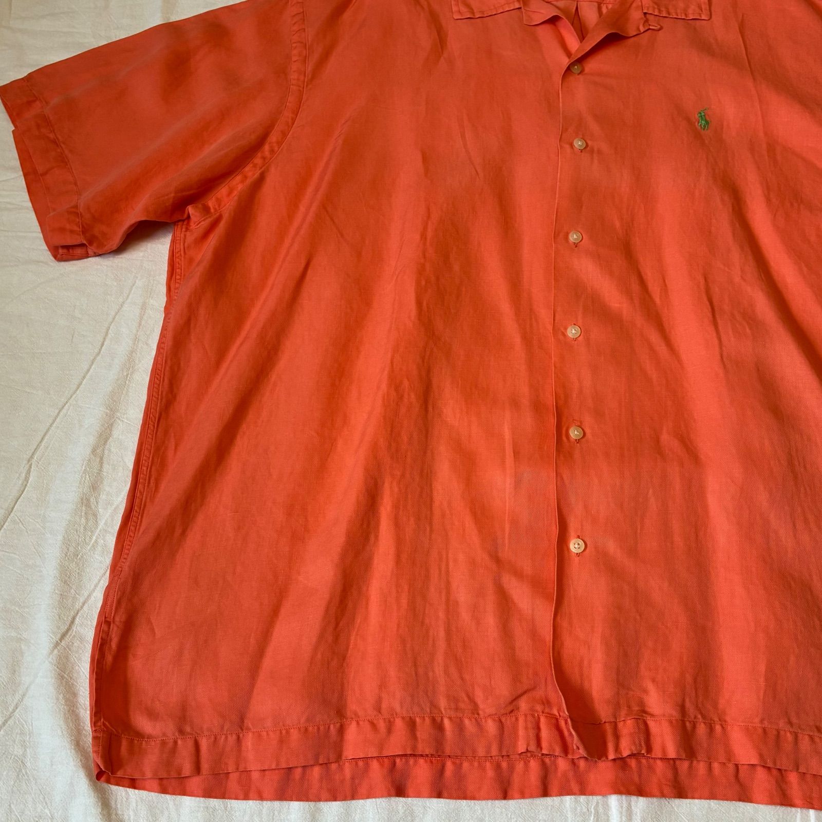 90s POLO GOLF RALPH LAUREN 半袖シャツ オープンカラー リネン×シルク オレンジ XXL表記 90s POLO GOLF RALPH LAUREN 半袖シャツ オープンカラー リネン×シルク オレンジ XXL表記