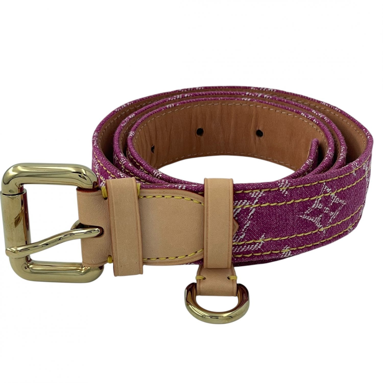 【中古】 LOUIS VUITTON ルイ・ヴィトン M6925W モノグラム デニム サンチュール ベルト ピンク メンズ 26012307 KJ