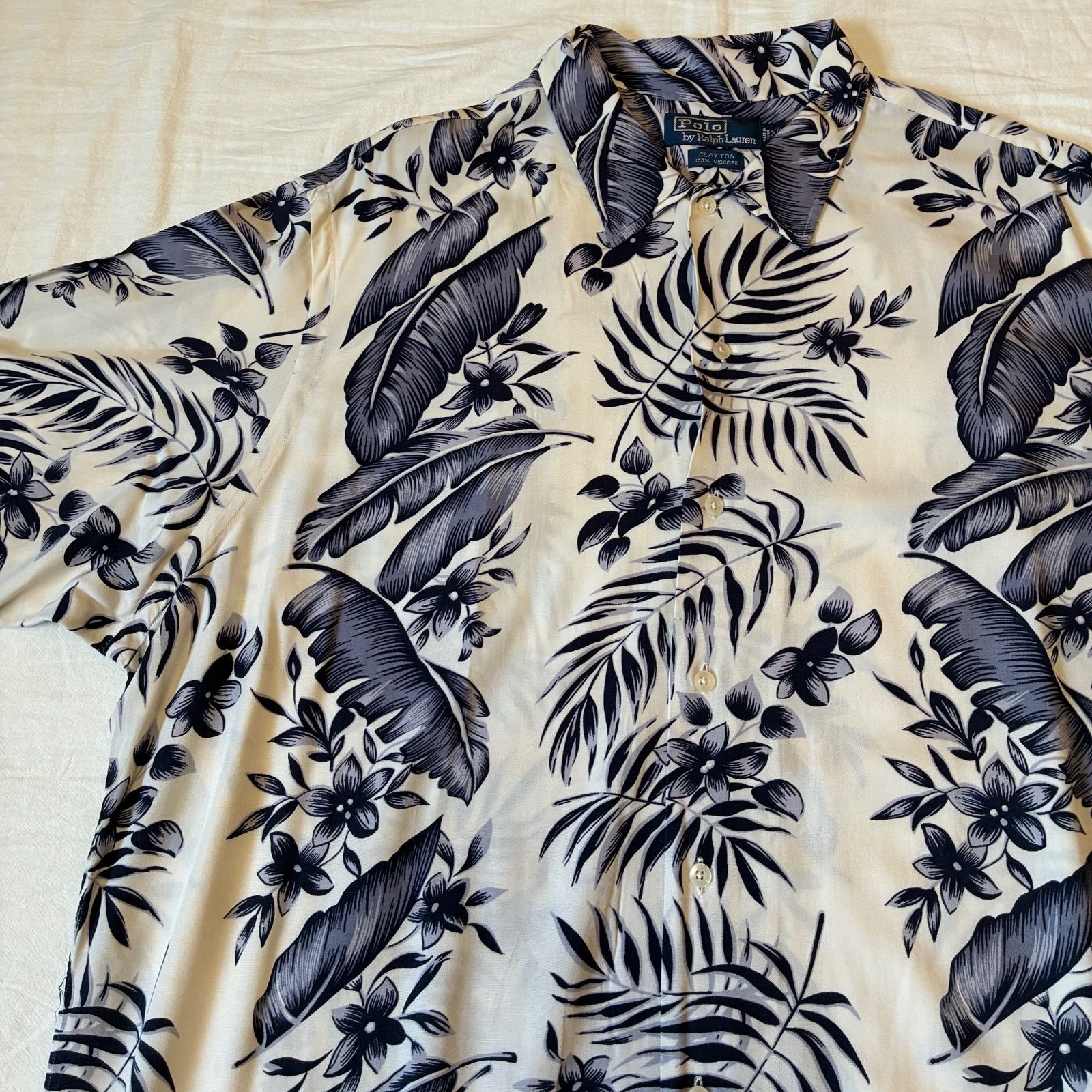90s Polo by Ralph Lauren CLAYTON 半袖シャツ リーフ柄 ホワイト XL表記 90s Polo by Ralph Lauren CLAYTON 半袖シャツ リーフ柄 ホワイト XL表記