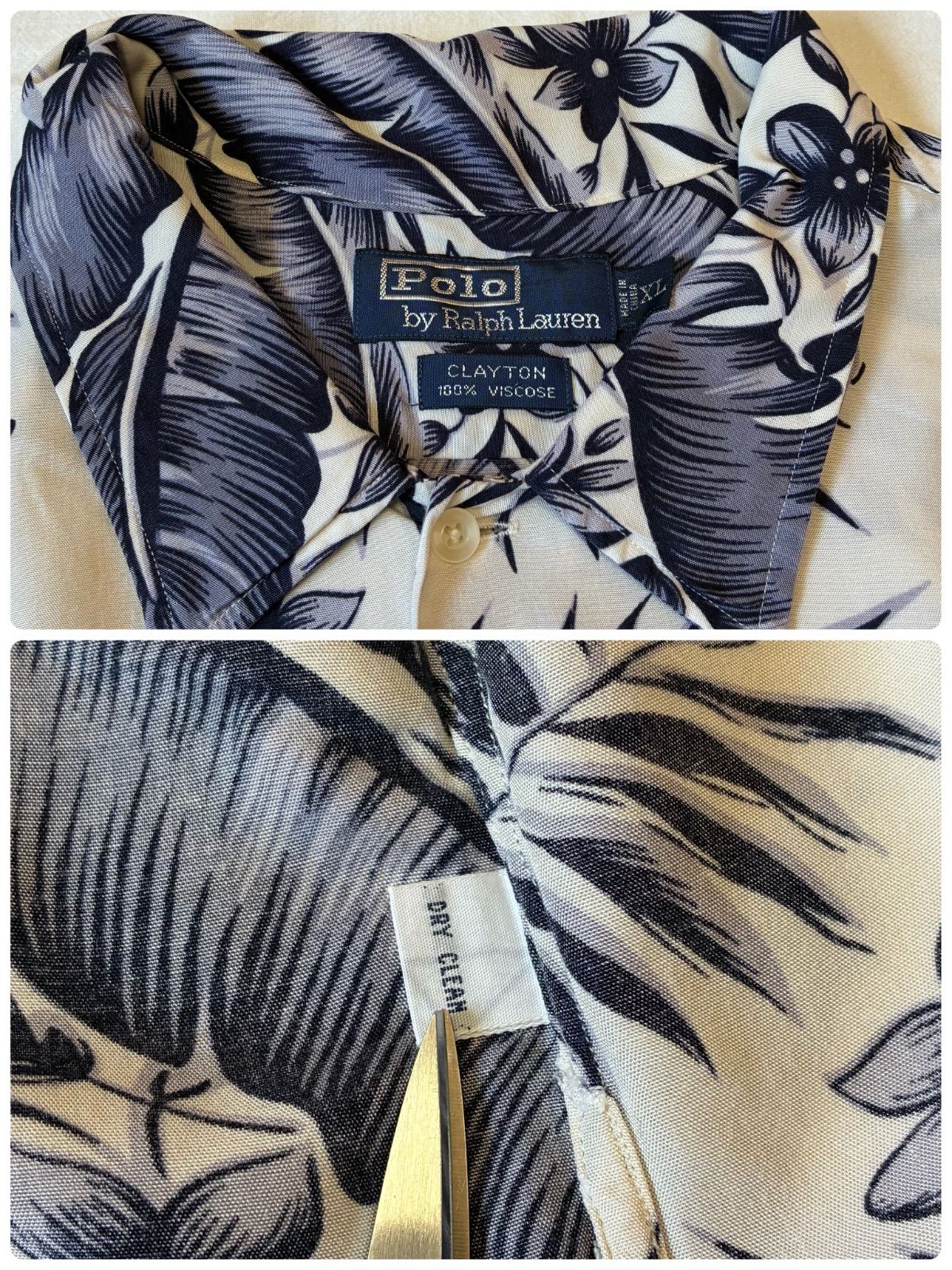 90s Polo by Ralph Lauren CLAYTON 半袖シャツ リーフ柄 ホワイト XL表記 90s Polo by Ralph Lauren CLAYTON 半袖シャツ リーフ柄 ホワイト XL表記