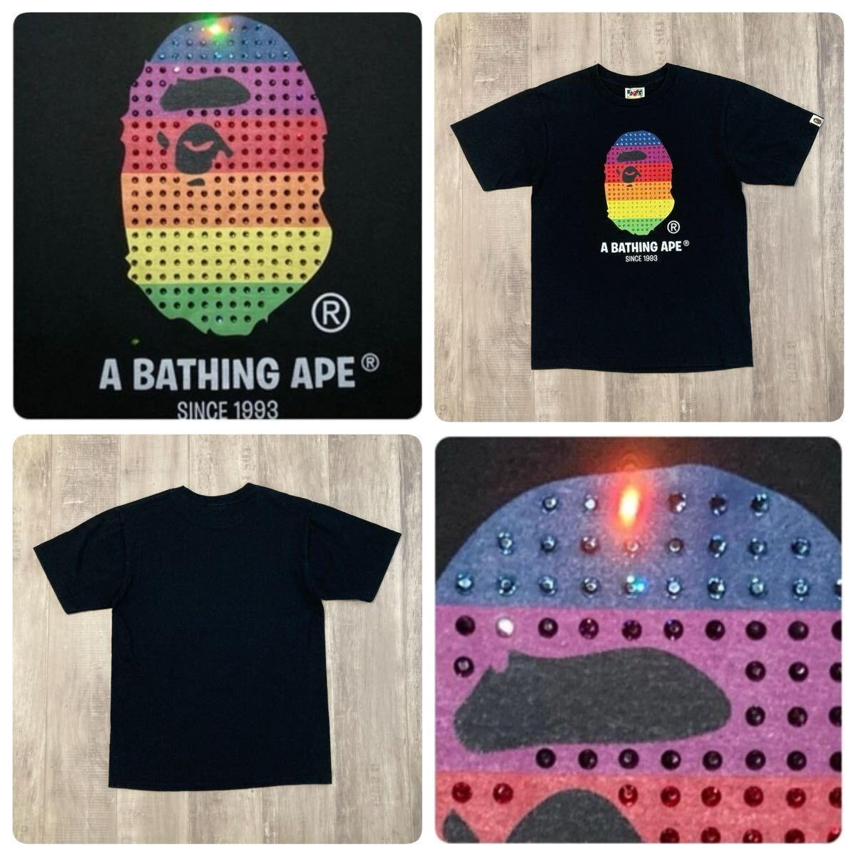 レインボー スワロフスキー APE HEAD LOGO Tシャツ Sサイズ a bathing 