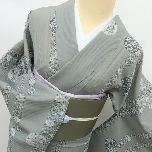 六花-RIKKA- 美品 洗える夏着物 トールサイズ 薄物❀華を持つ縞と華文