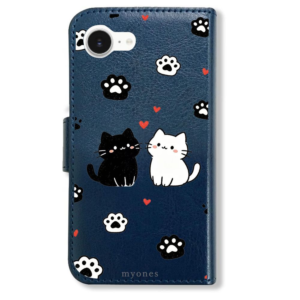 あほねこ 新品未使用】 OPPO AX7 手帳型スマホ ケース カバー (色：ネイビー×猫