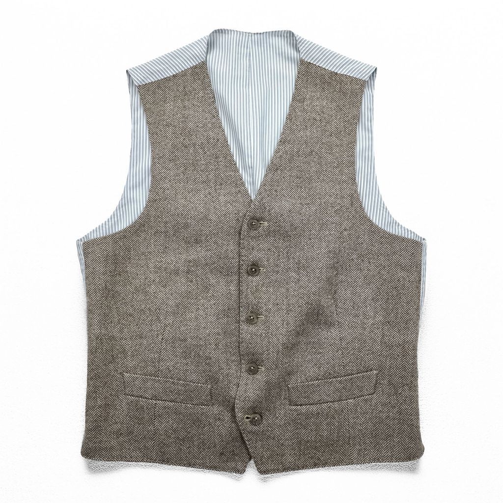 Loro Piana イタリア製 ヘリンボーン ジレ ウールベスト S ブラウン Superfine Wool ストライプ EIDOS NAPOLI