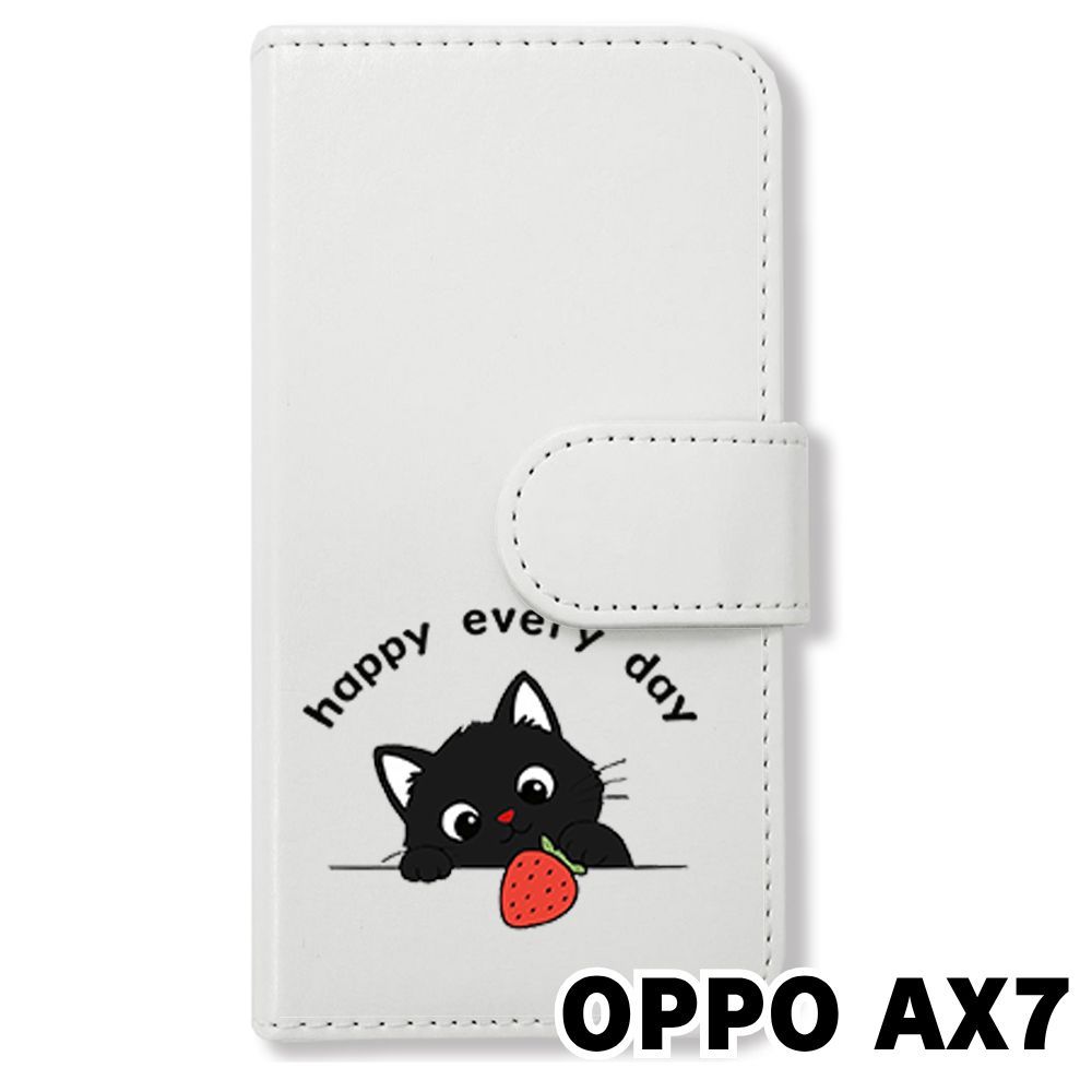 新品未使用】 OPPO AX7 手帳型スマホ ケース カバー (色：ホワイト×黒