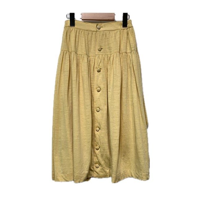 【中古】　Miss Chloe　スカート　ひざ丈　無地　フロントボタン　ウエストサイドゴム　変形　日本製　古着　/2496