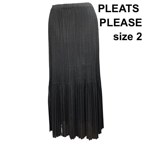 ◇ プリーツプリーズ PLEATS PLEASE ロングスカート プリーツ 裏地無し ウエストゴム 黒 2 M 9 レディース Z6C480