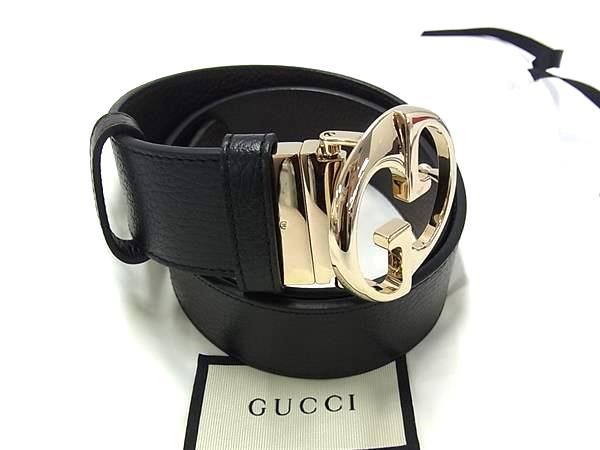 ■美品■ GUCCI グッチ 450000 リバーシブル レザー ゴールド金具 ベルト ブラック系×ブラウン系 HA2497