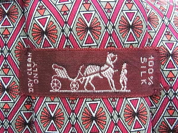 ■新品同様■ HERMES エルメス シルク100% 総丈 ネクタイ ビジネス 紳士 メンズ レッド系×グレー系 HA3852 □新品同様□ HERMES エルメス シルク100% 総丈 ネクタイ ビジネス