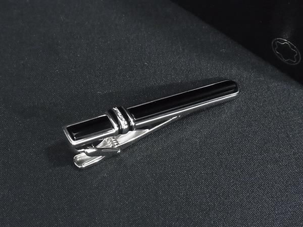 ■新品同様■ MONT BLANC モンブラン タイクリップ ネクタイピン アクセサリー ビジネス 紳士 メンズ ブラック系×シルバー系 HA3892