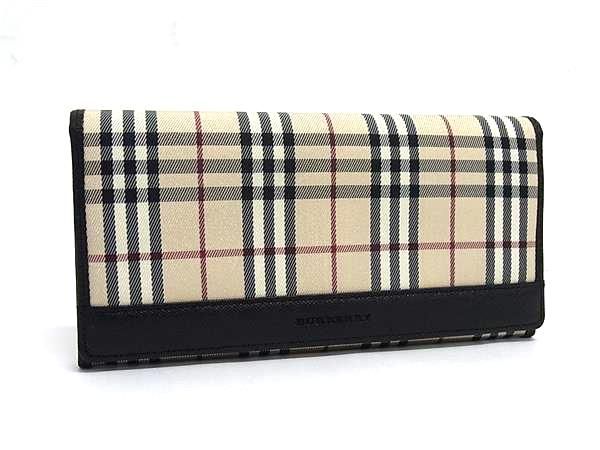 ■新品同様■ BURBERRY バーバリー ノバチェック ナイロン×レザー 二つ折り 長財布 ウォレット ベージュ系×ブラック系 BT4567