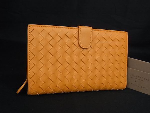 ■新品同様■ BOTTEGA VENETA ボッテガヴェネタ イントレチャート レザー 二つ折り 長財布 ウォレット イエロー系 FX5903