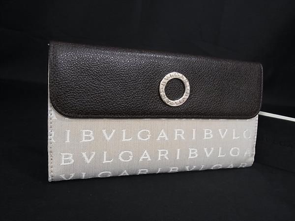 ■新品■未使用■ BVLGARI ブルガリ ロゴマニア レザー×キャンバス 三つ折り 長財布 ウォレット ブラウン系×ベージュ系 FX5856
