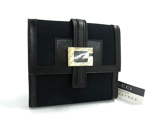 ■新品■未使用■ GUCCI グッチ 035 0416 2203 キャンバス×レザー 二つ折り 財布 ウォレット 札入れ 小銭入れ ブラック系 FX5851