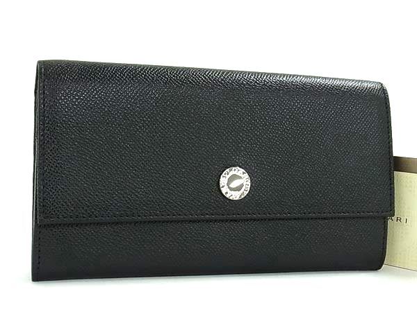 ■新品同様■ BVLGARI ブルガリ クラシコ レザー 二つ折り 長財布 ウォレット 札入れ 小銭入れ カード入れ ブラック系 FX5854