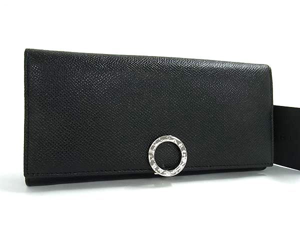 ■新品同様■ BVLGARI ブルガリブルガリ レザー 二つ折り 長財布 ウォレット 札入れ 小銭入れ カード入れ ブラック系 FX5896