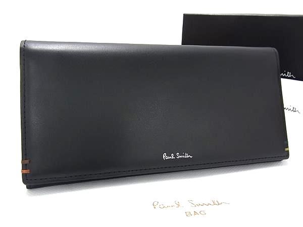 ■新品同様■ Paul Smith ポールスミス ハイライトステッチ レザー 二つ折り 長財布 ウォレット 札入れ 小銭入れ ブラック系 FY1905