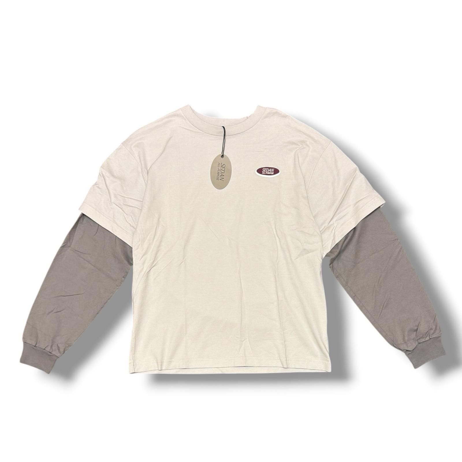参考上代14300円 未使用 SEDAN ALL-PURPOSE 25SS Oval Logo Layered L/S Tee レイヤードカットソー ロンT 長袖Tシャツ セダンオールパーパス SD25S-CT04 Ivory×Grey XXL （806M）