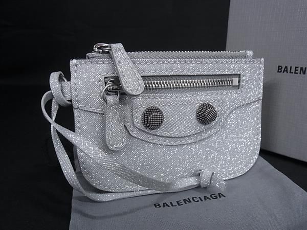■新品同様■ BALENCIAGA バレンシアガ 776769 ル カゴール グリッター コインケース コインパース 小銭入れ シルバー系 BS5562
