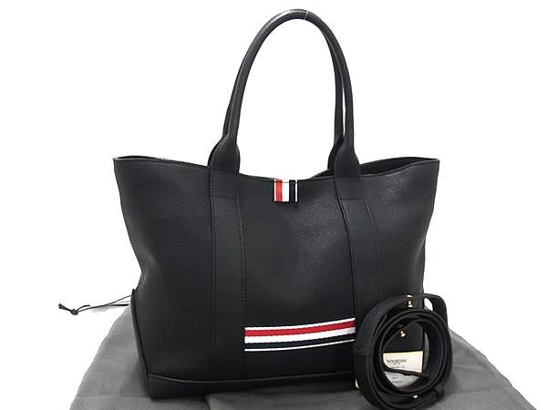 ■新品■未使用■ THOM BROWNE トム ブラウン スモール ツール トートバッグ レザー 2WAY ハンドバッグ ショルダー ブラック系 BQ4536