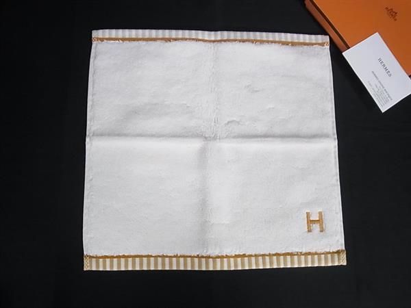 ■新品■未使用■ HERMES エルメス カレタオル ヴィス ヴェルサ コットン100％ フェイスタオル ハンドタオル アイボリー系 HA6356