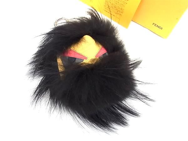 ■新品同様■ FENDI フェンディ アイズ ファーユー バッグバグス モンスター ファー キーホルダー バッグチャーム ブラック系 DB4602