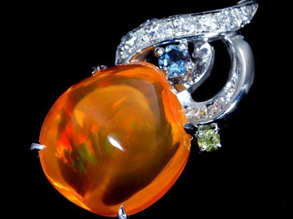【ジュエリー極】燃える遊色 天然ファイアオパール9.25ct＆ブルートパーズ＆ペリドット＆ダイヤ 高級K18WGヘッド h8480rm【送料無料】