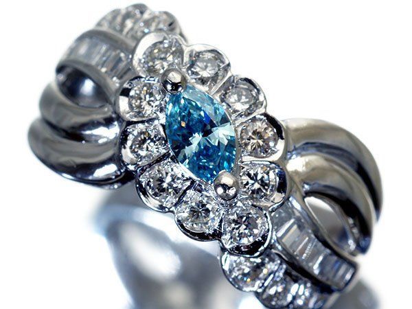 【ジュエリー極】極上の輝き！極上天然１粒ブルーダイヤモンド0.25ct＆脇上質ダイヤ0.75ct 超高級Pt900リング h8481ilml【送料無料】