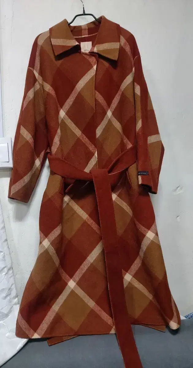 UVA ウールハンドメイド CHECK ロング コート ブラウン ベルト セット