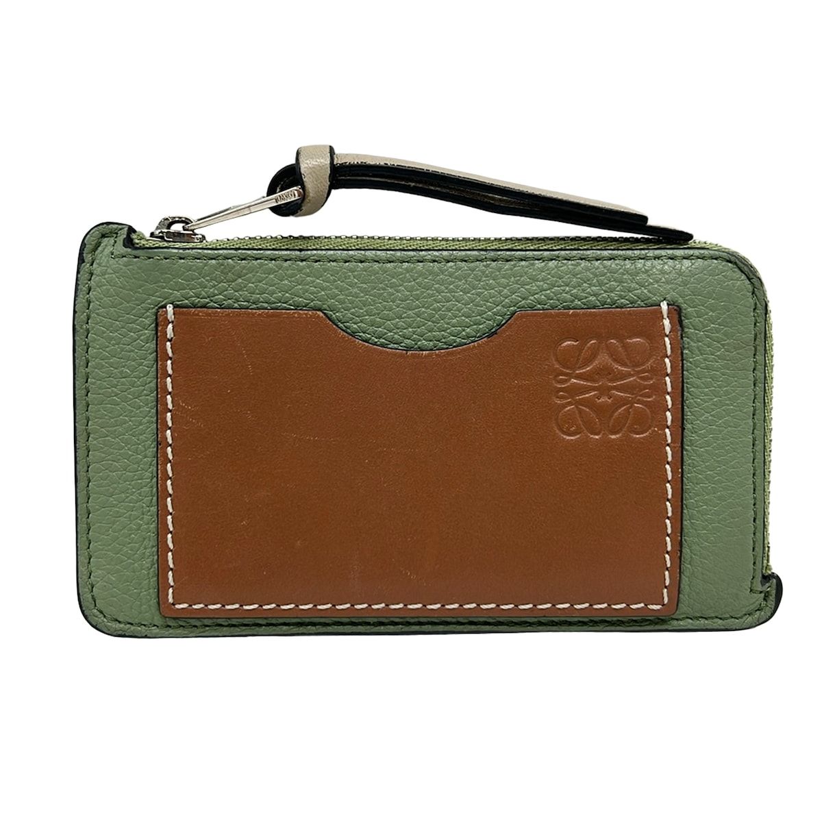LOEWE(ロエベ) コインケース美品 - グリーン×ブラウン L字ファスナー レザー