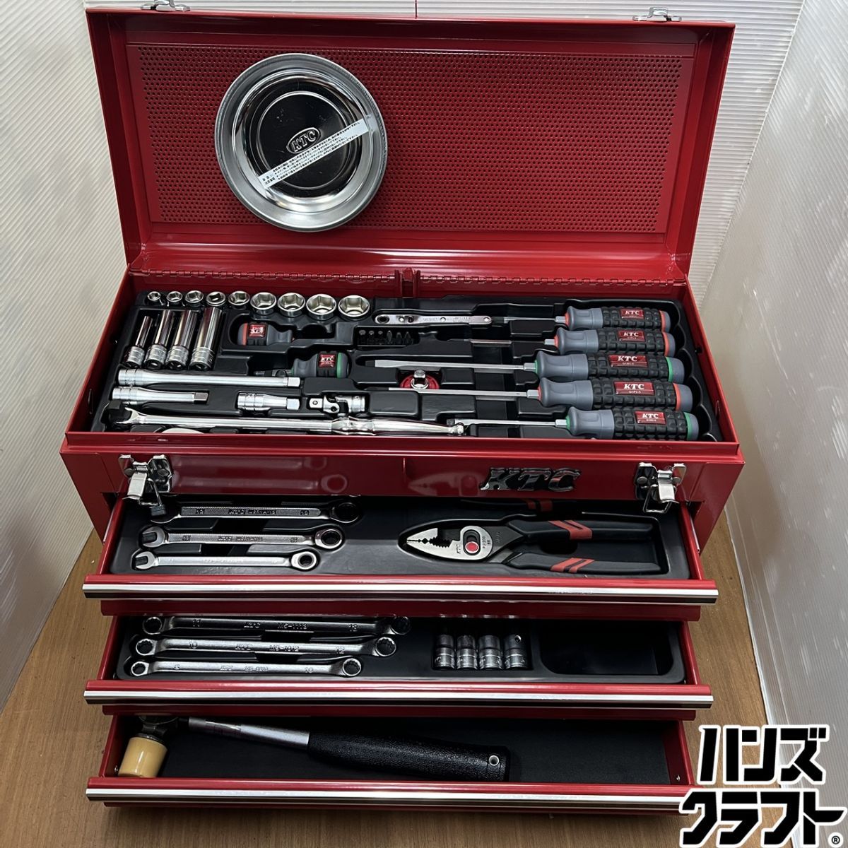 ▽【中古】KTC SKX0213 工具66点セット トレイ ドライバー ソケット ハンドル ペンチ コンビレンチ メガネレンチ ハンマー【山口下関店】