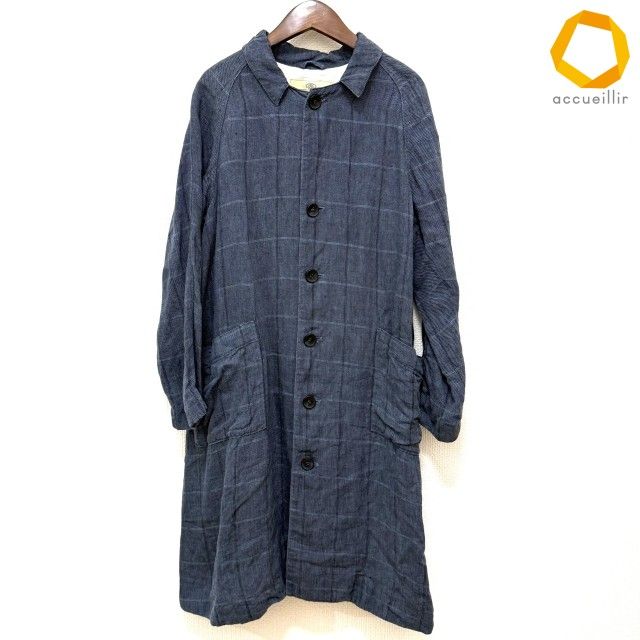 #anc ネストローブ nest Robe ワンピース 青系 麻 チェック レディース [988552]