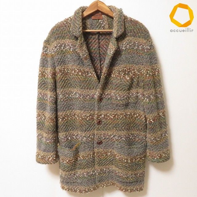 #wnc ミッソーニ MISSONI ジャケット カーディガン ニット 48 ベージュ グレー 茶 ボーダー イタリア製 メンズ [989737]