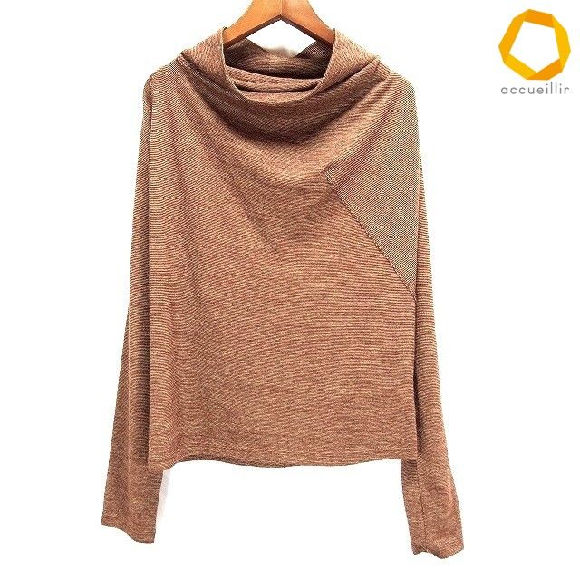 #a ヨーガンレール JURGENLEHL カットソー M 茶 ベージュ タートルネック アルパカ混 シルク混 ボーダー レディース [920312] k01