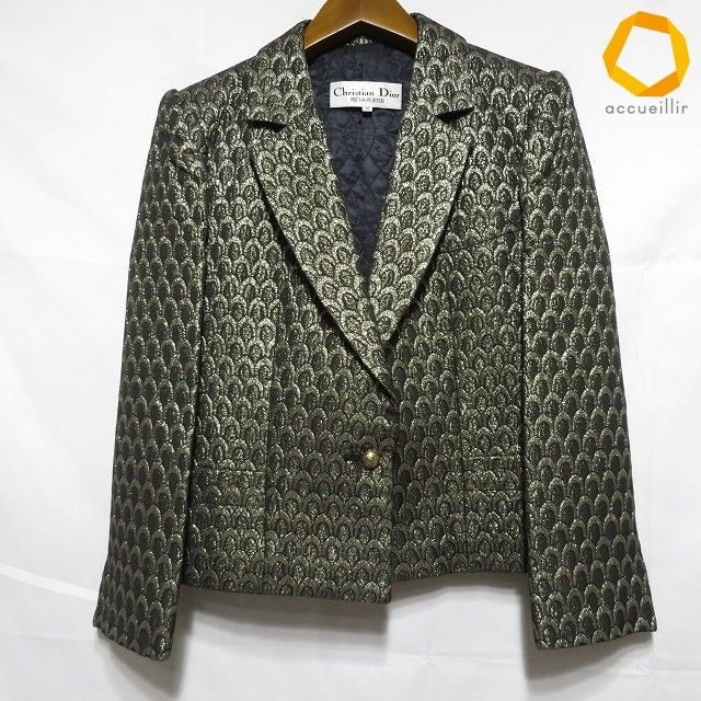 #anc クリスチャンディオール プレタポルテ ChristianDior PRET A PORTER ジャケット M ゴールド 黒 ラメ 中綿 レディース [934221]