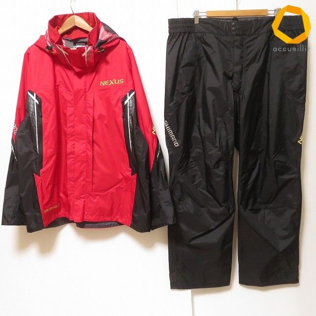 #anc シマノ SHIMANO ネクサス NEXUS セットアップ フィッシングスーツ 3XL 赤 黒 フード付き 袋付き ロゴ 大きいサイズ メンズ [993234]