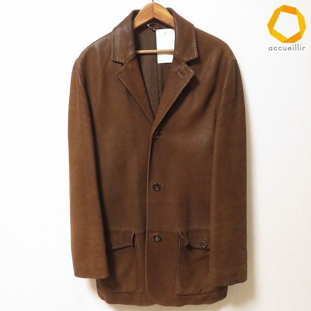 #wxc エルメネジルドゼニア ErmenegildoZegna ジャケット S 茶 レザー イタリア製 ステッチ メンズ [943736]