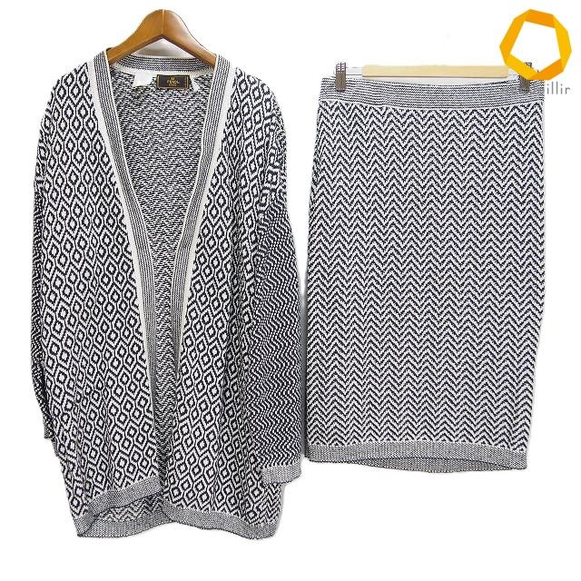 #a フェンディ FENDI セットアップ 40 黒 白 ジャケット スカート ニット シルク混 ヴィンテージ イタリア製 レディース [958790] k01