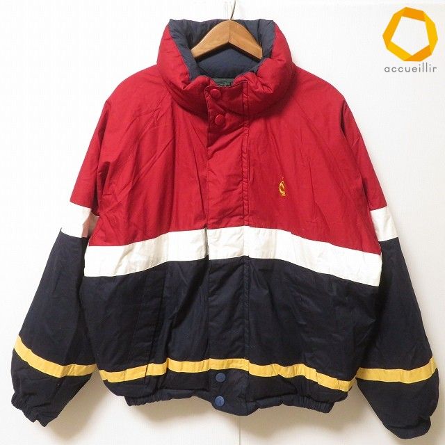 #wnc ノーティカ NAUTICA ダウンジャケット L 赤 白 紺 リバーシブル フェザー混 ボーダー 刺繍 ロゴ メンズ [998419]