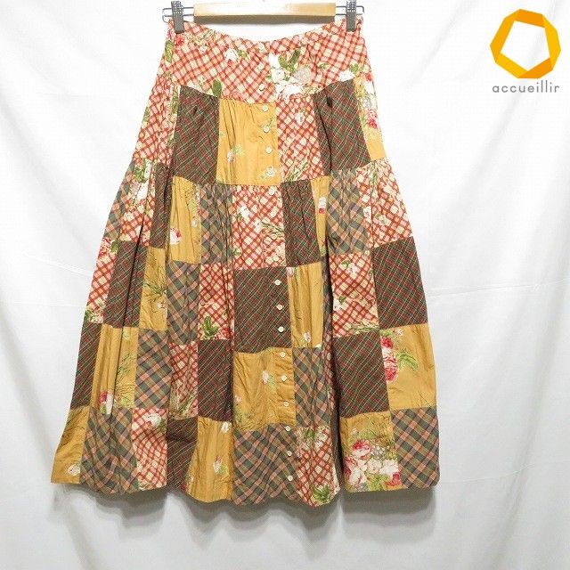 #akc ワンダフルワールド WONDERFUL WORLD スカート 赤 ピンク ベージュ チェック パッチワーク 花柄 レディース [970662]
