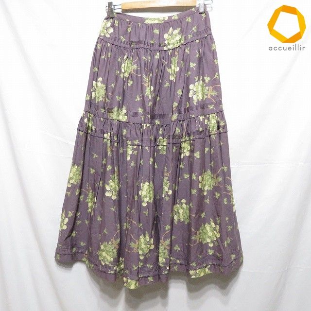 #akc ワンダフルワールド WONDERFUL WORLD スカート 紫 黄緑 花柄 フレアスカート バックボタン ロング レディース [970666]