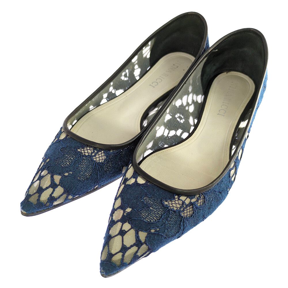 NINA RICCI ニナリッチ レース フラット パンプス靴 19-093-939-0012 37 ネイビー【オールシーズン】【♀】【A】【レディース】★■613991【中古】