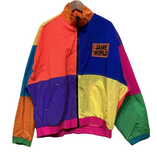 【中古】　JAMS WORLD　ナイロンジャンパー　90s vintage　90年代　アウター　ハイネック　フルジップ　ワンポイント　バックロゴ　ブランドロゴ　プリント　オーバーサイズ　USA製　古着　/1952