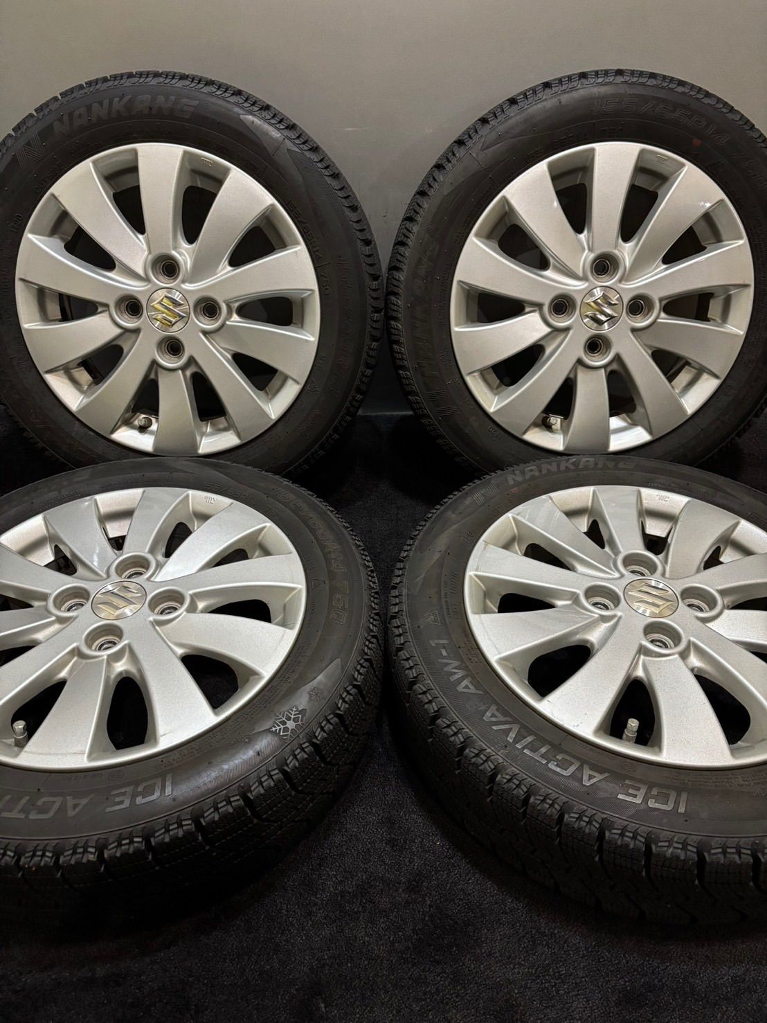 ★155/65R14 NANKANG/ICE ACTIVA AW-1 20年製 スズキ 純正 14インチ 4.5J +45 100 4H スタッドレス 4本 スペーシア ラパン (南1-M126)